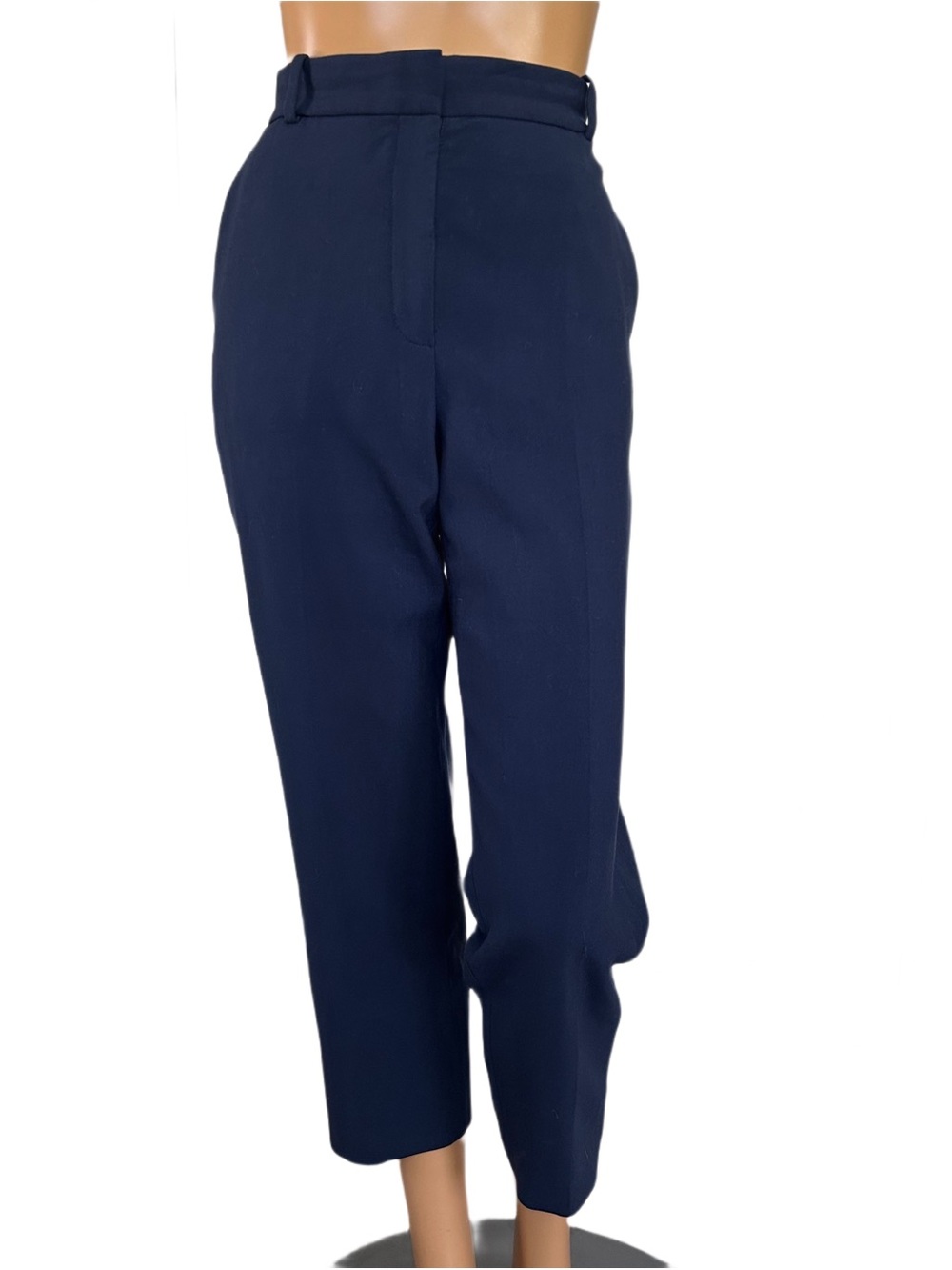Babaton Navy Cropped High-Rise Pants with White Draped Top
